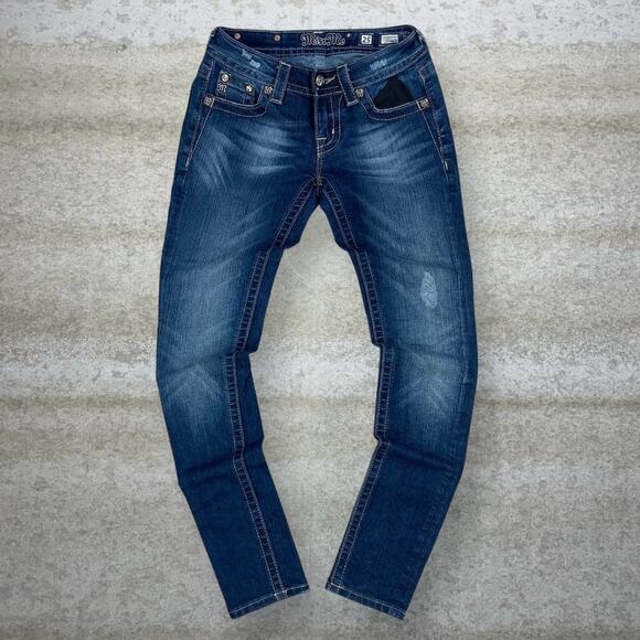 Vintage Y2K Miss Me Jeans 25x30 Signature Rise Skinny Dark Wash Denim - Picture 2 of 7